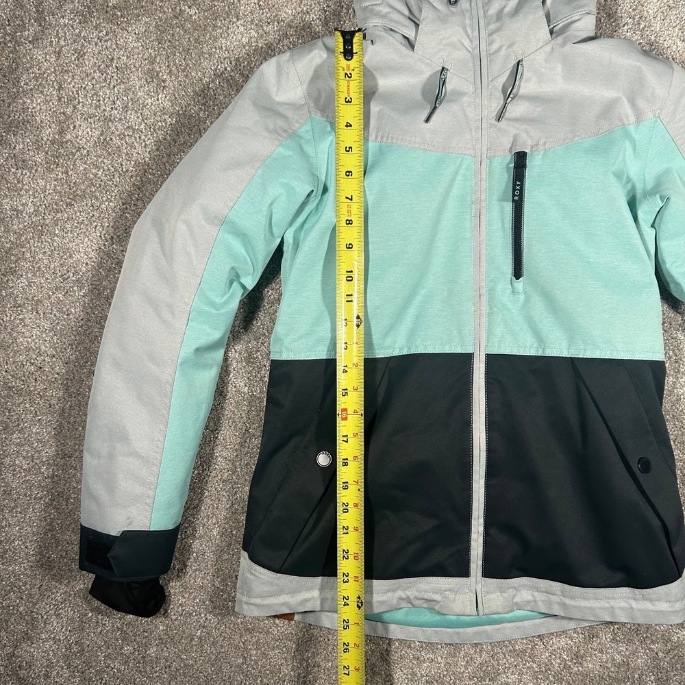 Roxy DryFlight Snowboard Jacket Womens Small Grey Mint Black Colorblock Hooded - Picture 8 of 11